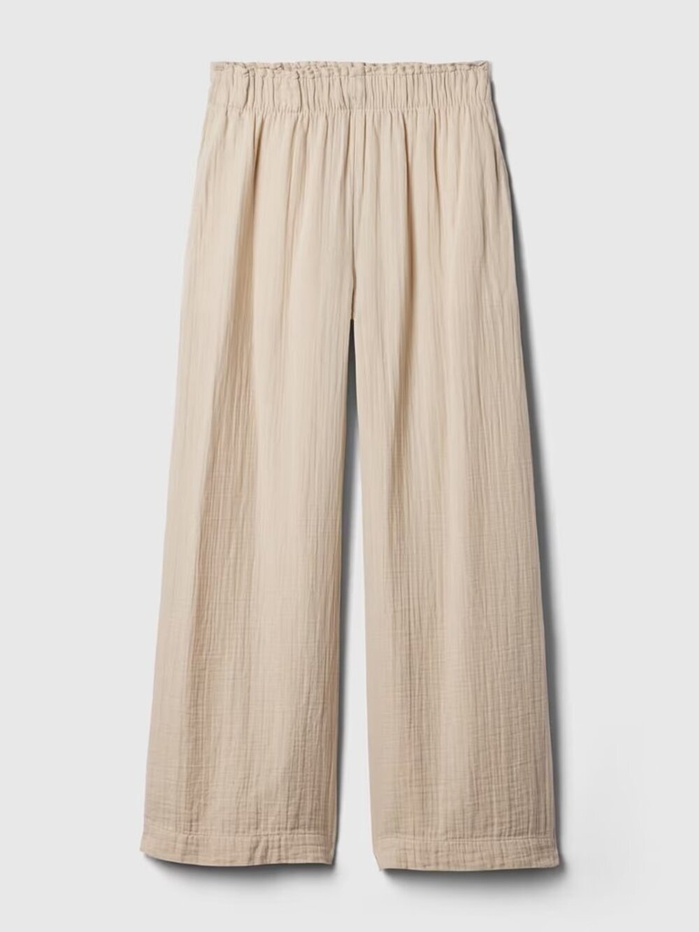 GAP Bedrock Beige 100% Cotton Crinkle Gauze Pull On Wide Leg Pants, Size S - Picture 5 of 14